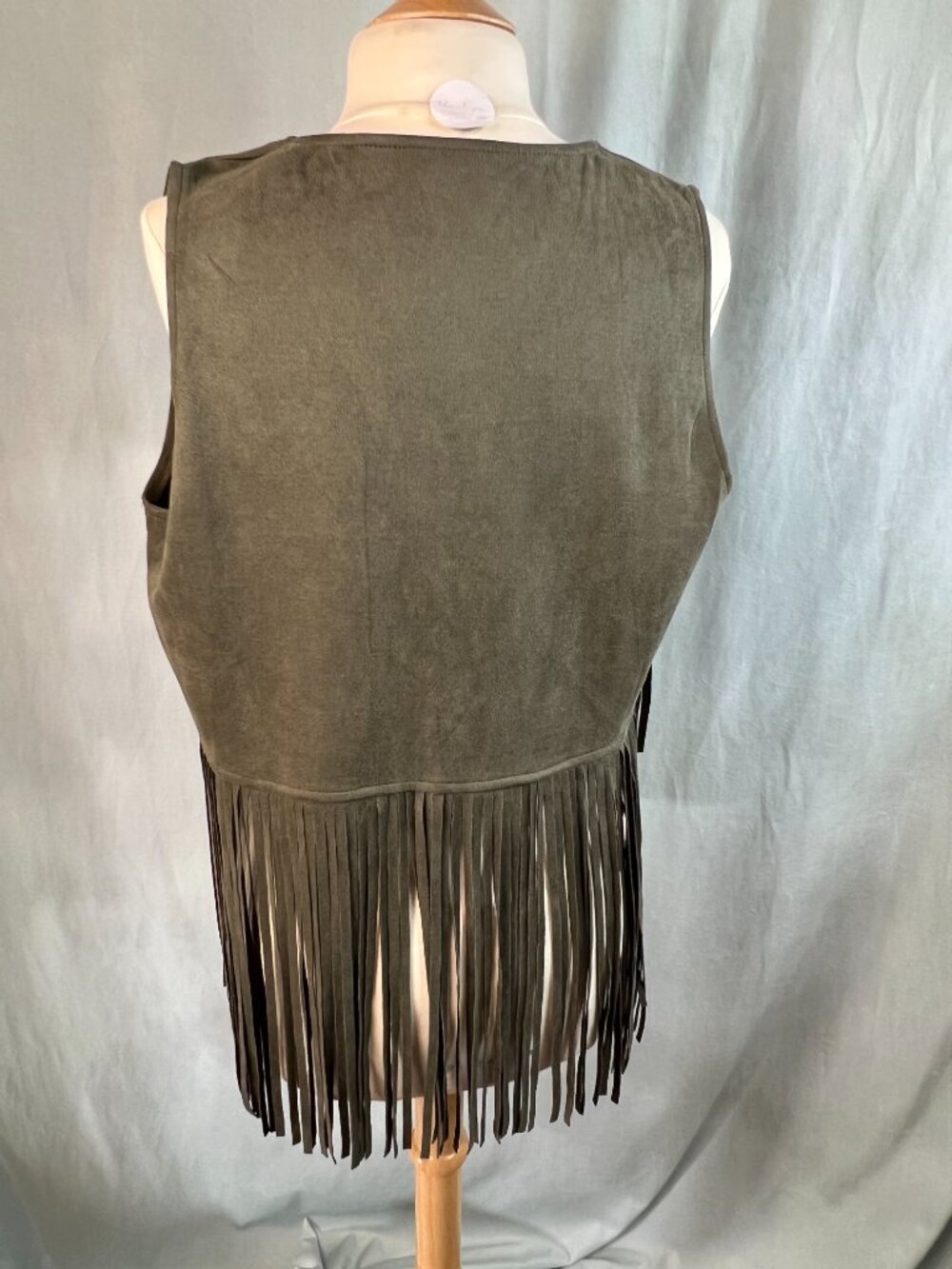 Dokotoo Army Green Faux Suede Fringe Vest Boho Western Cowgirl Women's Size L - Picture 2 of 7